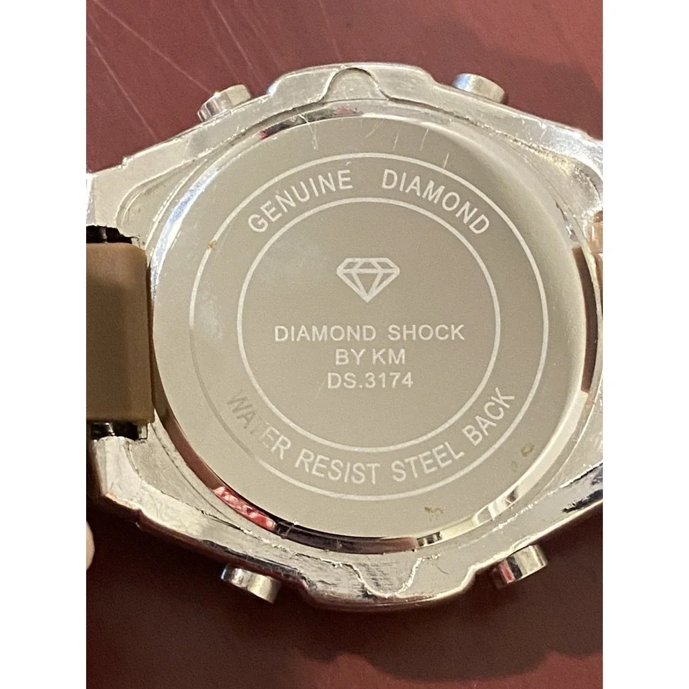 King Master Men's Digital Brown Diamond Shock Watch KM528 Chron Date New Battery